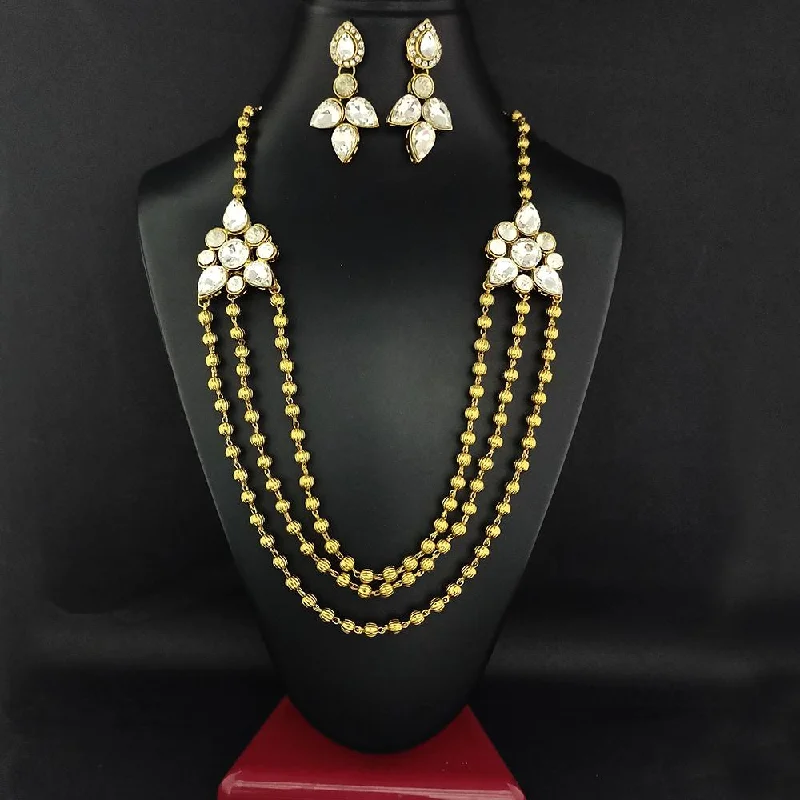 Layered chain necklaces-Kriaa Gold Plated Glass Stone Necklace  Set  - 1106412A