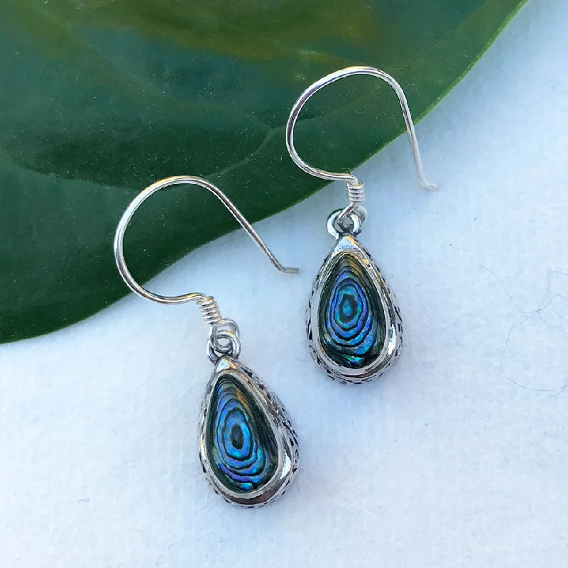 Coiled thread earrings-Antik Abalone Earrings - Sterling Silver, Indonesia