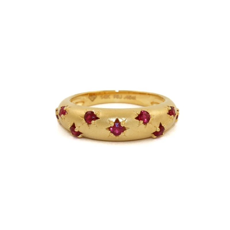 Silk cord rings-14k Matte Gold x 5mm Red Ruby Star Bombe Band