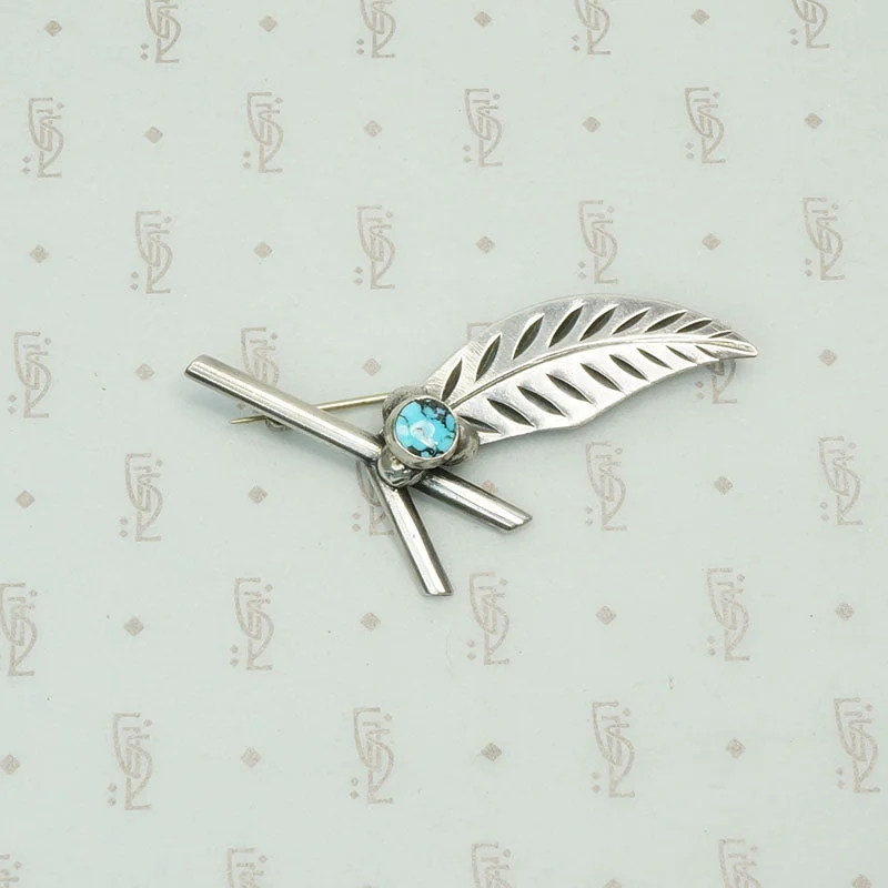 Glossy enamel brooch-Leaf & Berries Brooch in Silver & Turquoise