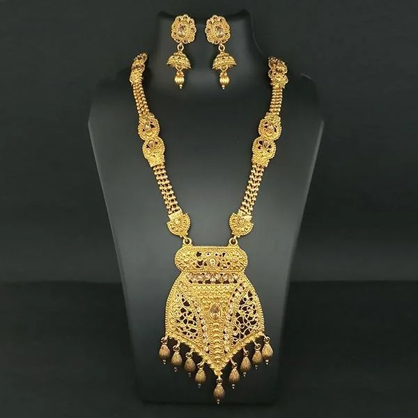 Polished gold necklaces-Amina Creation Gold Plated  Haram Necklace Set