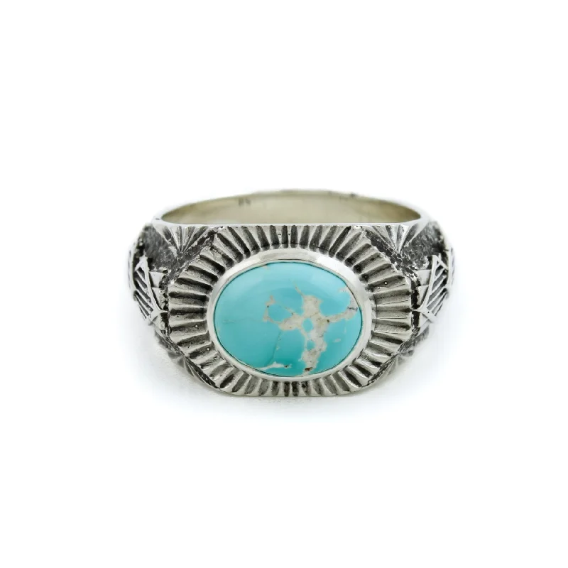 Retro deco rings-Royston Turquoise x Silver "Empire" Ring