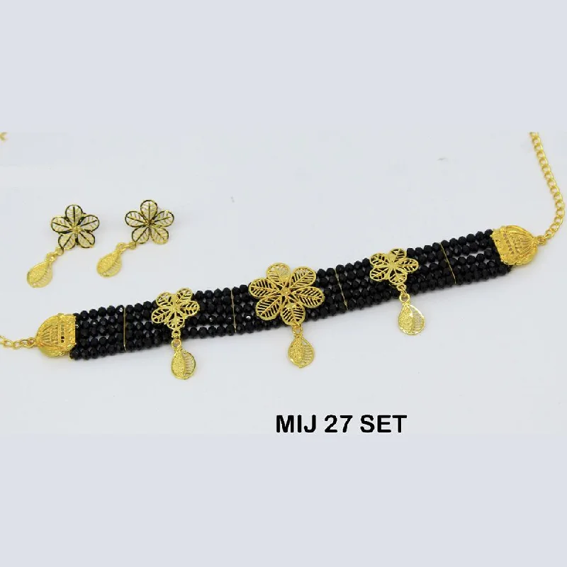 Frosted bead necklaces-Mahavir Forming Gold Necklace Set - MIJ 27 SET