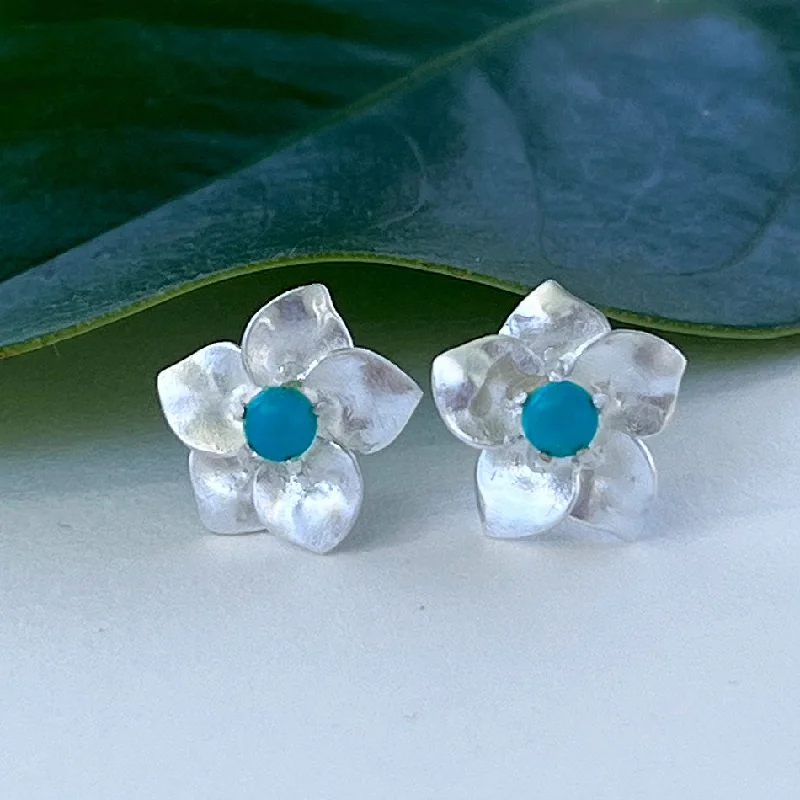 Small gem earrings-Turquoise Flower Studs - Sterling Silver, Indonesia