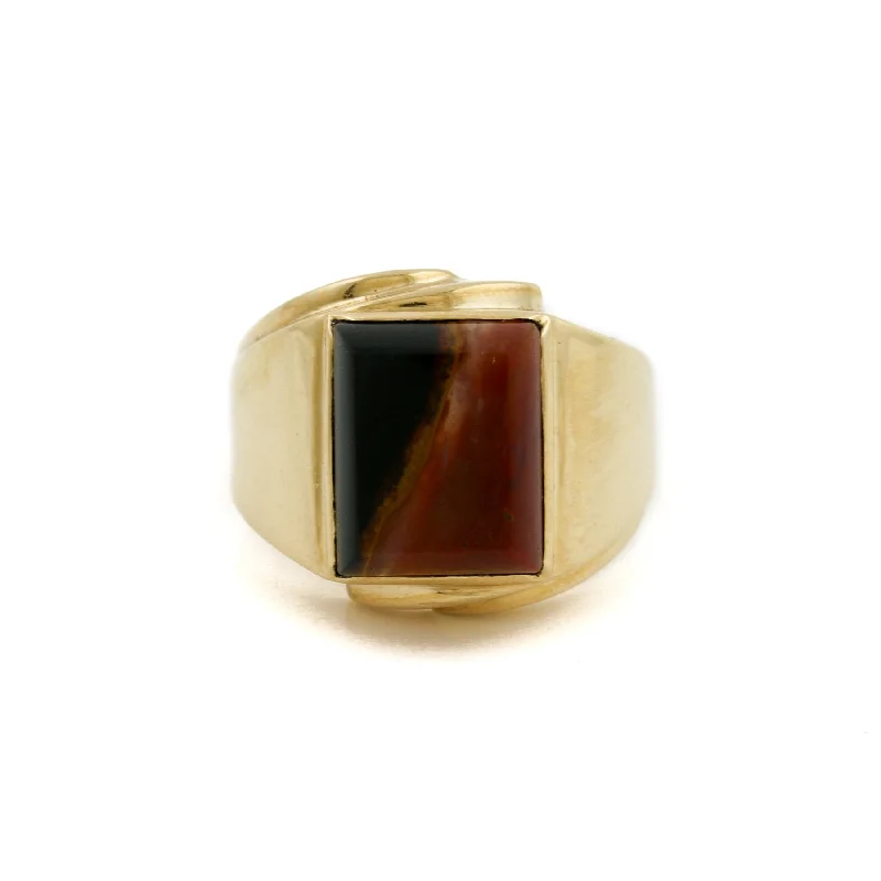 Petal design rings-Vintage 10k Gold x Two-Tone Jasper Signet