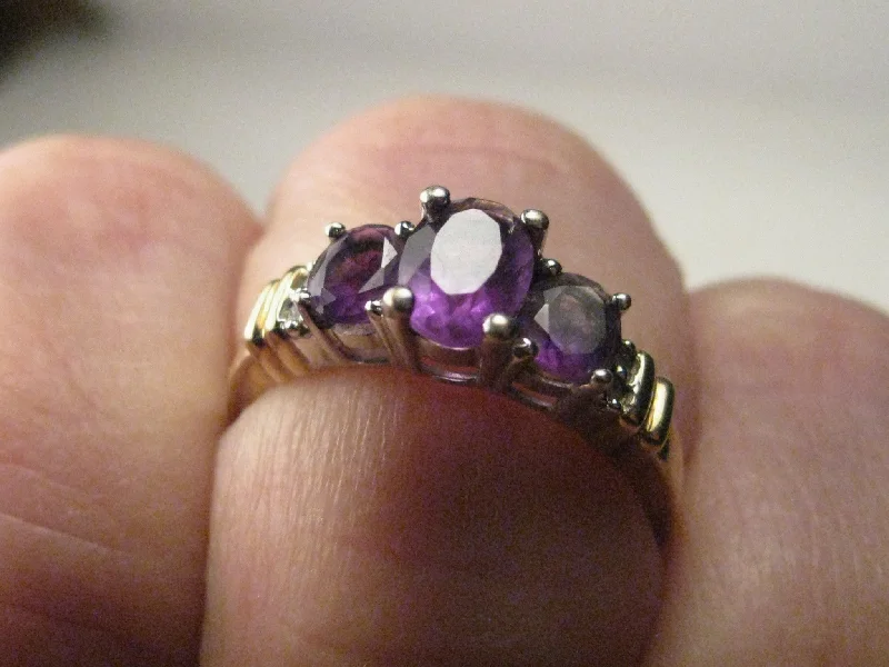 Sapphire solitaire rings-10kt Triple Oval Amethyst & Diamond Ring, sz. 7.75, 2.53 gr.