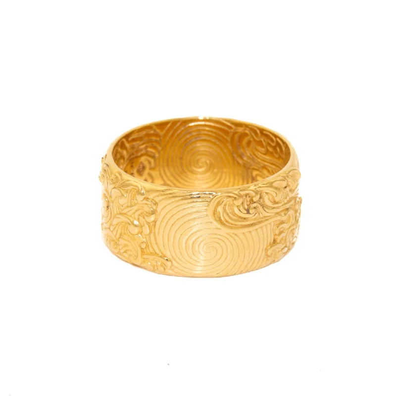 Bamboo design rings-Gold Kanagawa Band Ring