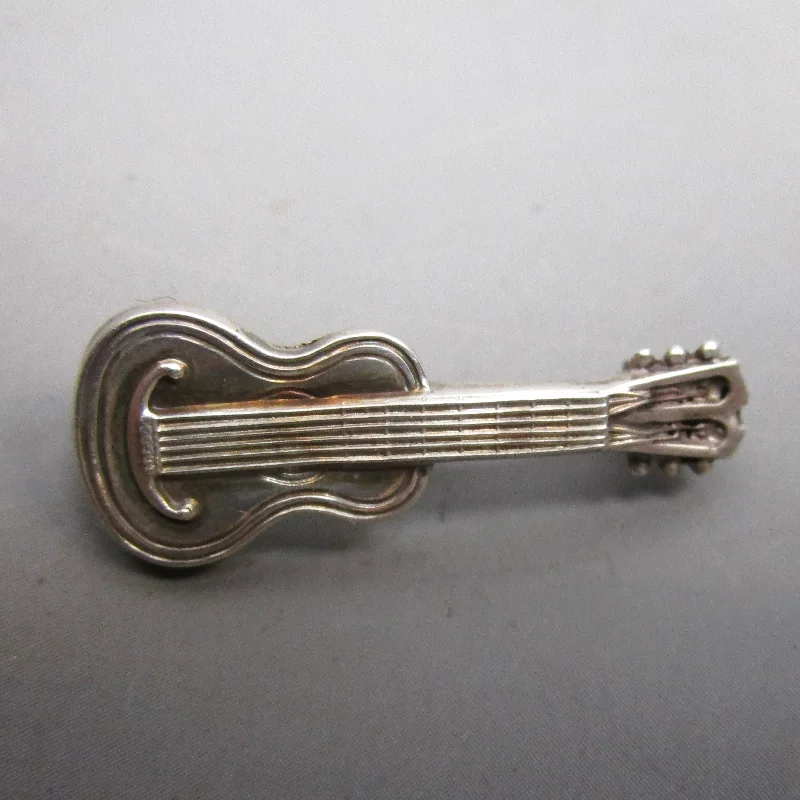 Cultured pearl brooch-Sterling Silver Guitar Brooch Pin Antique Victorian Chester 1888