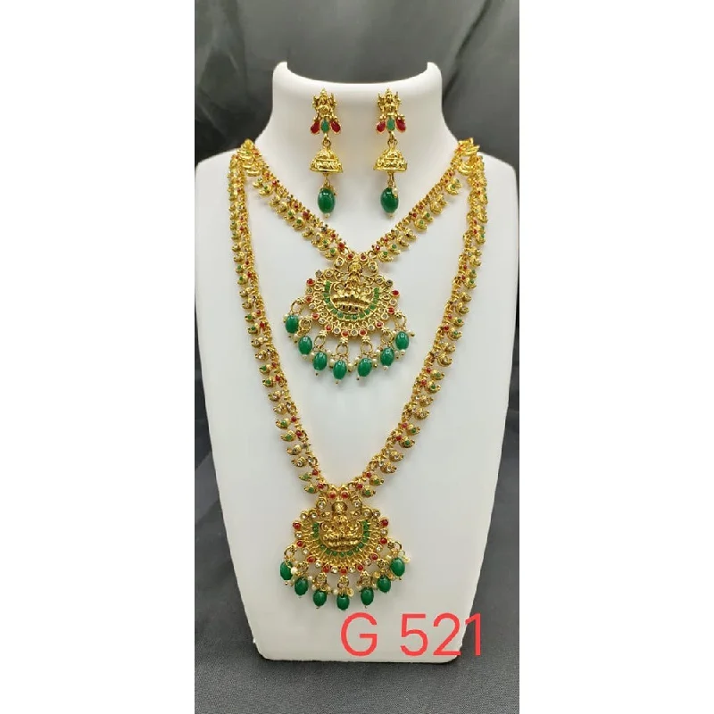 Solid stone necklaces-Akruti Collection Gold Plated Beads And Pota Stone Necklace Combo