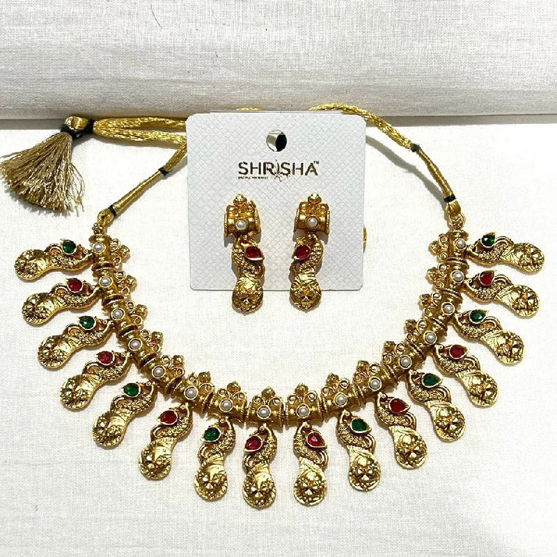 Eight-strand necklaces-Shrisha Gold Plated Pota Stone Necklace Set