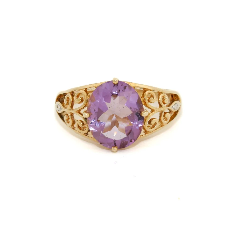 Wide gold rings-14k Gold x Amethyst Filigree Cocktail Ring