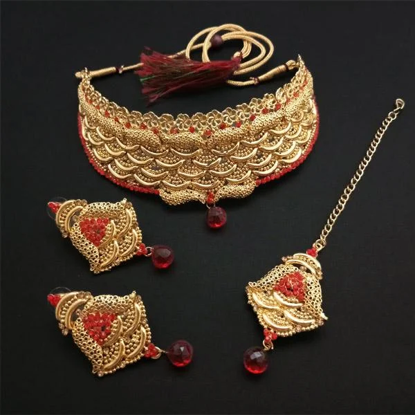 Retro charm necklaces-Kriaa Red Stone Gold Plated Choker Necklace Set