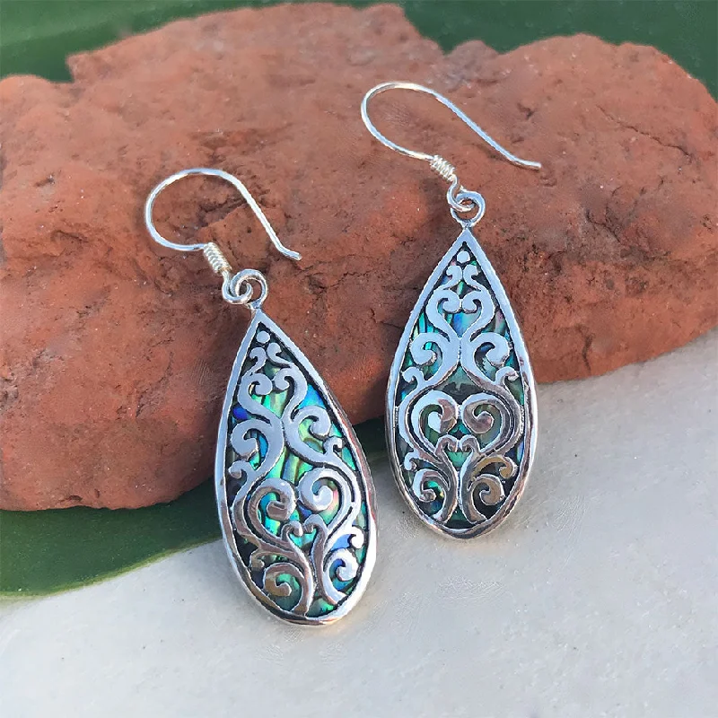 Lily motif earrings-Burung Earrings with Abalone - Sterling Silver, Indonesia