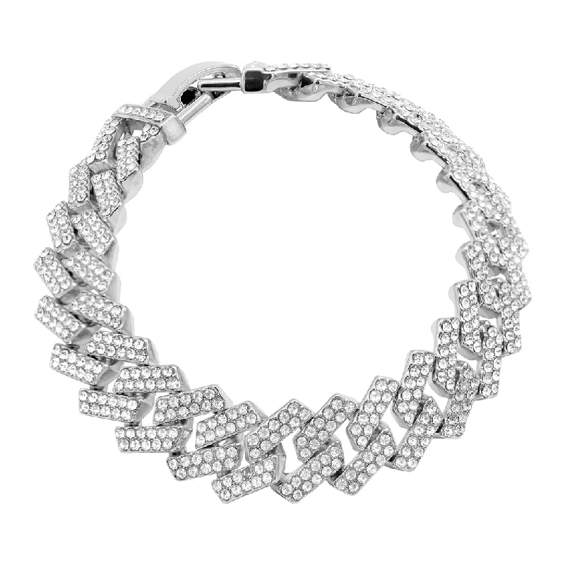 Warm clay bangles-Rhodium Plated Edgy Cuban Crystal Chain Bracelet