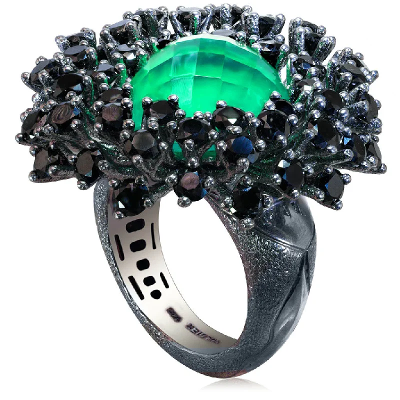 Tiny star rings-Silver Astra Ring with Green Agate Quartz & Spinel