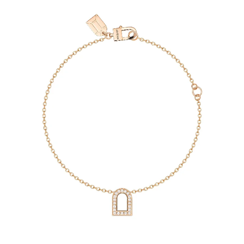 Smooth link bangles-L'Arc Voyage Charm PM Chain Bracelet, 18k Rose Gold with Galerie Diamonds