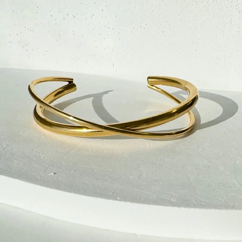 Sleek gold bangles-Crossed Cuff Bracelet