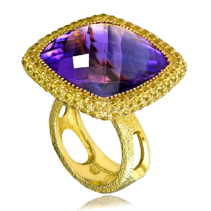 Astro theme rings-Gold Royal Ring with Amethyst & Yellow Sapphires