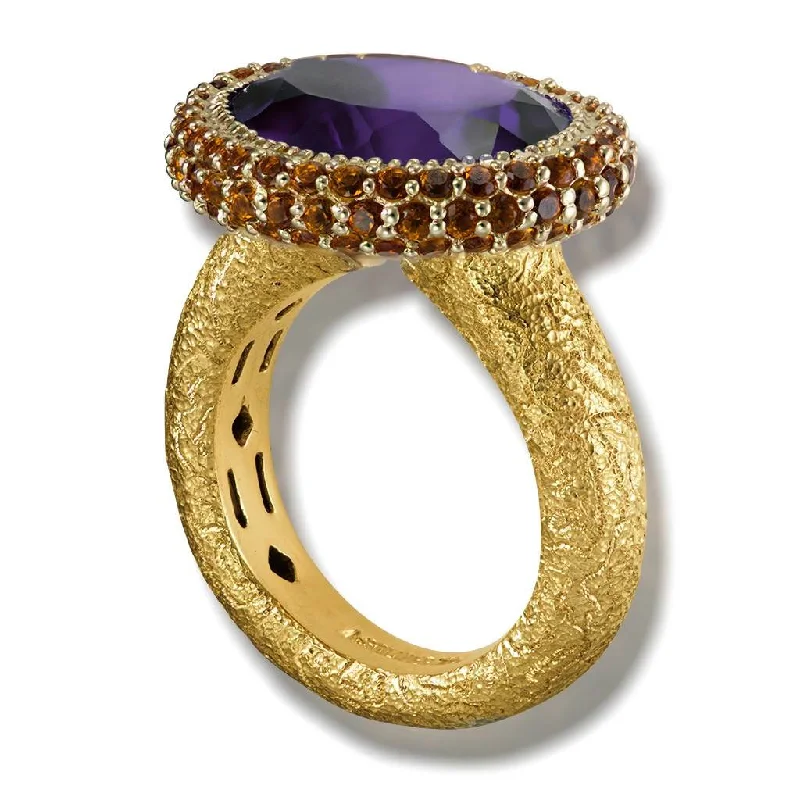 Antique promise rings-Gold Cocktail Ring with Amethyst & Madeira Citrine