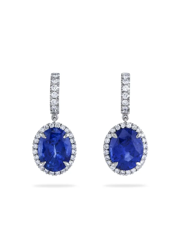 Bright gem earrings-Vintage Oval Sapphire Platinum Earrings