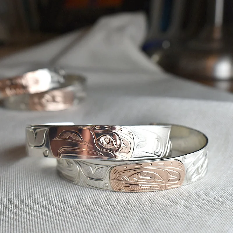 Bead-twisted bangles-Medium Silver Totem Cuff with 14k Rose Gold Overlay