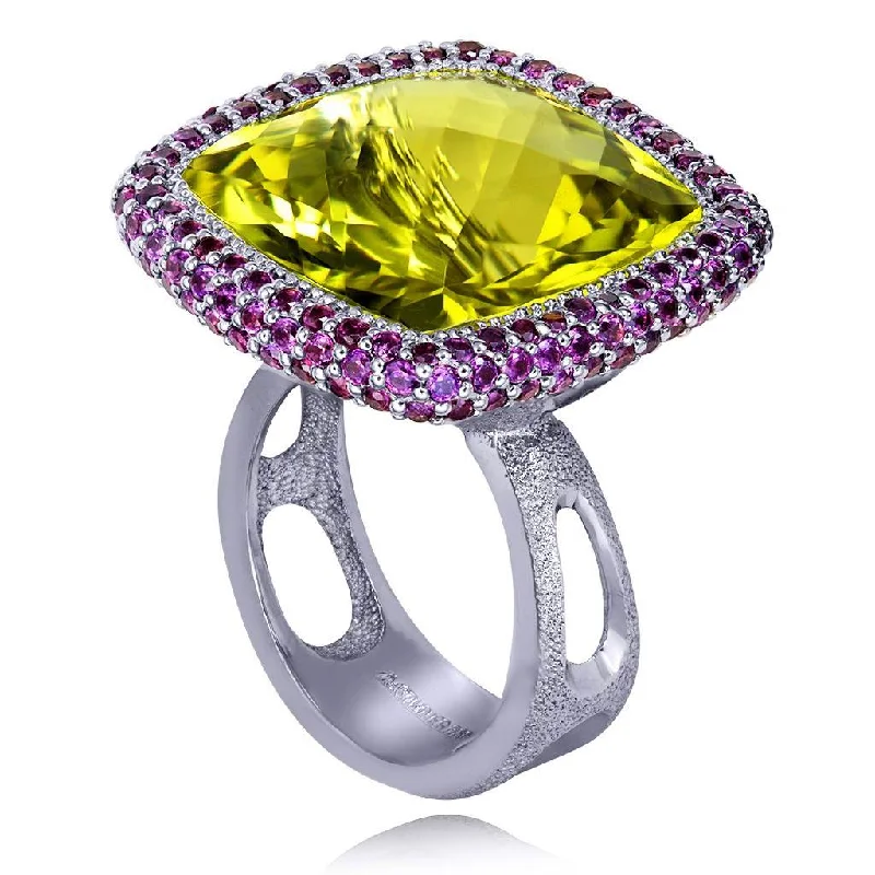 Citrine rings-Gold Royal Ring with Lemon Citrine & Rhodolite Garnet