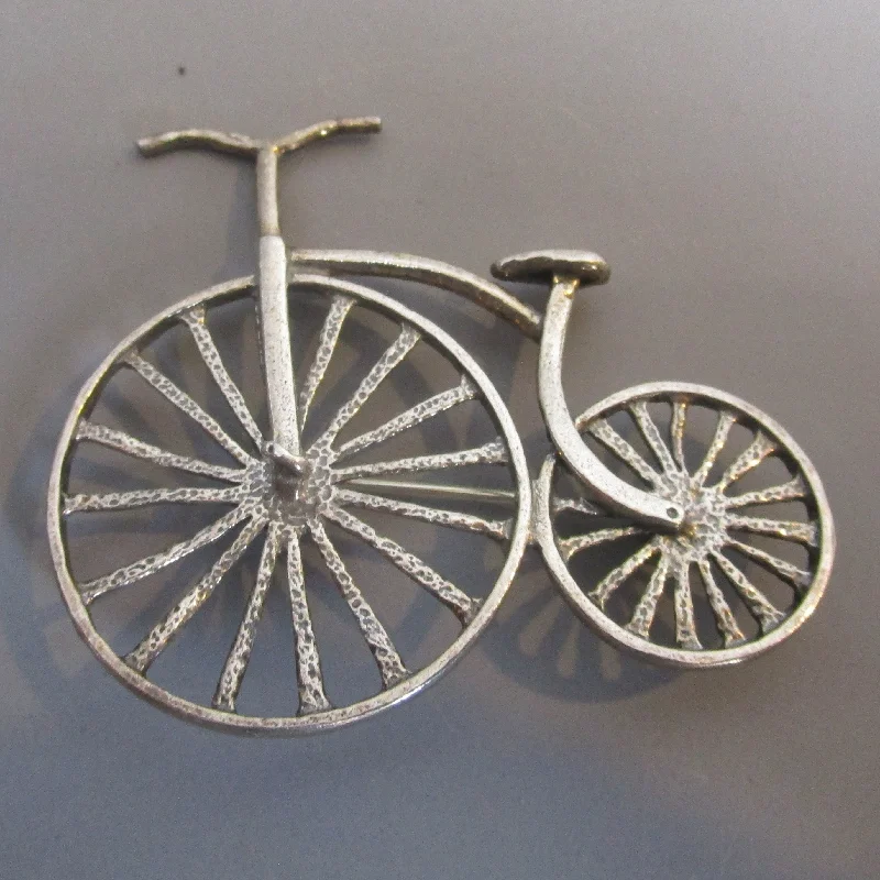 Tight pin brooch-Sterling Silver Penny Farthing Bike Brooch Pin Vintage c1980