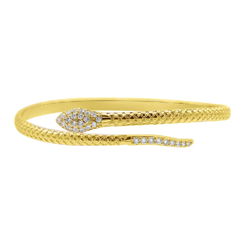 Shiny modern bangles-14k Gold Plated Adjustable Crystal Snake Cuff