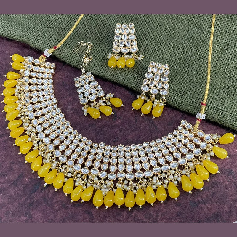 Cosmic glow necklaces-India Art Gold Plated Kundan Stone & Beads Choker Necklace Set