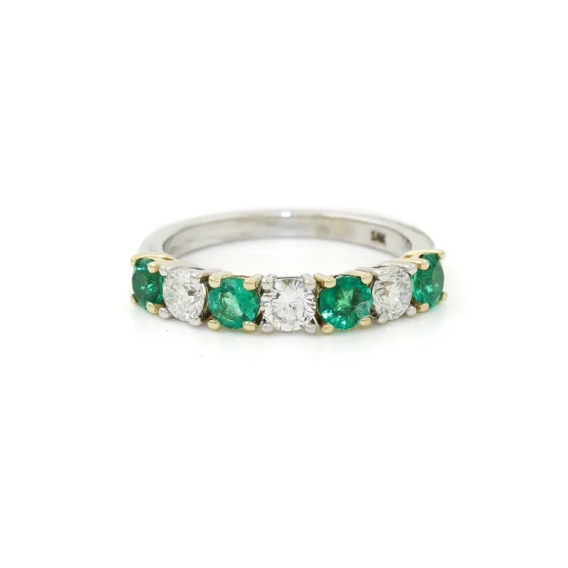 Etched name rings-14k Two-Tone x 5mm .69ct Emerald & .54ct Diamond Semi-Eternity Band