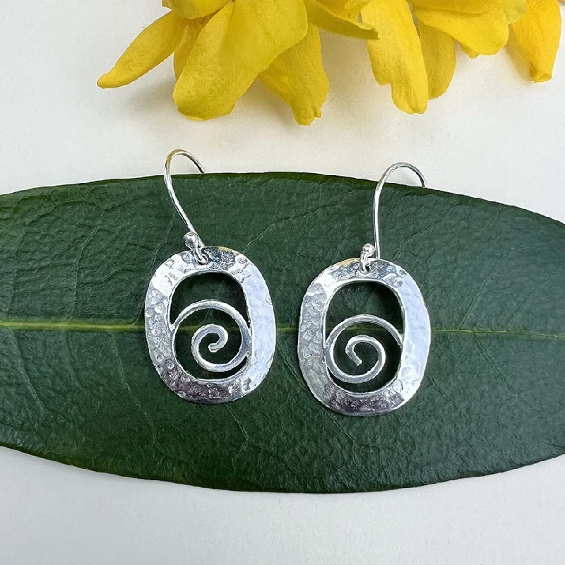 Astro motif earrings-Hammered Spiral Earrings - Sterling Silver, Indonesia