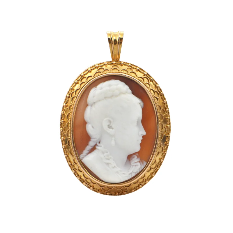 Full moon brooch-Antique Shell 14K Yellow Gold Cameo Pendant/Brooch