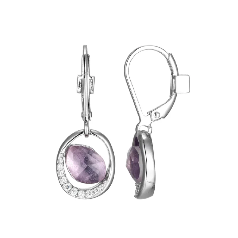 Thick hoop earrings-Elle "Treasure" Amethyst and White Crystal Drop Earrings