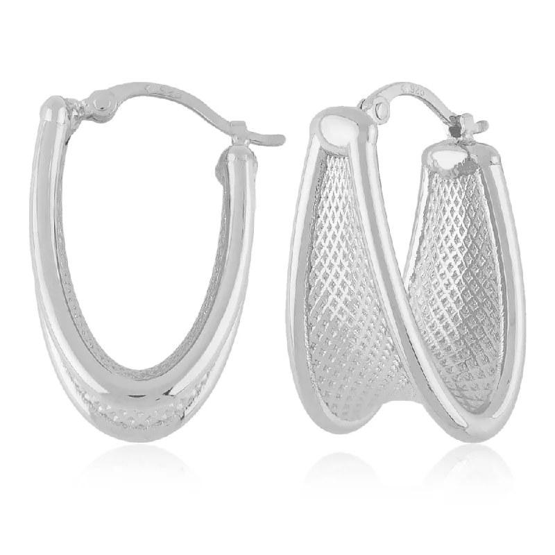 Petal design earrings-Sterling Silver Tapered Weave Band Hoop Earrings