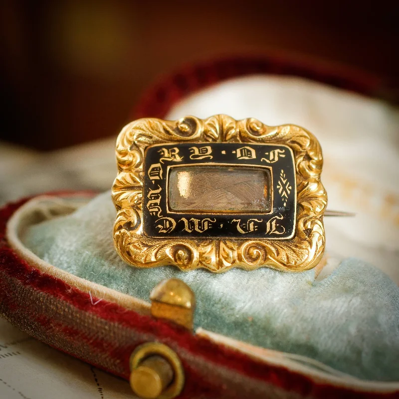 Bold druzy brooch-Dearly Loved Date 1828 Georgian Mourning Brooch