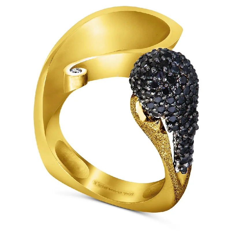 Java tile rings-Gold Calla Ring with Black Diamonds