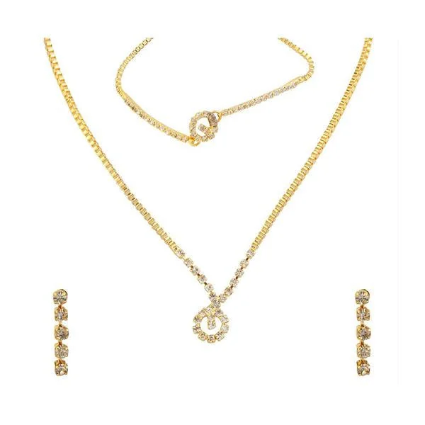 Mixed metal necklaces-Kriaa Gold Plated Necklace Set With Bracelet