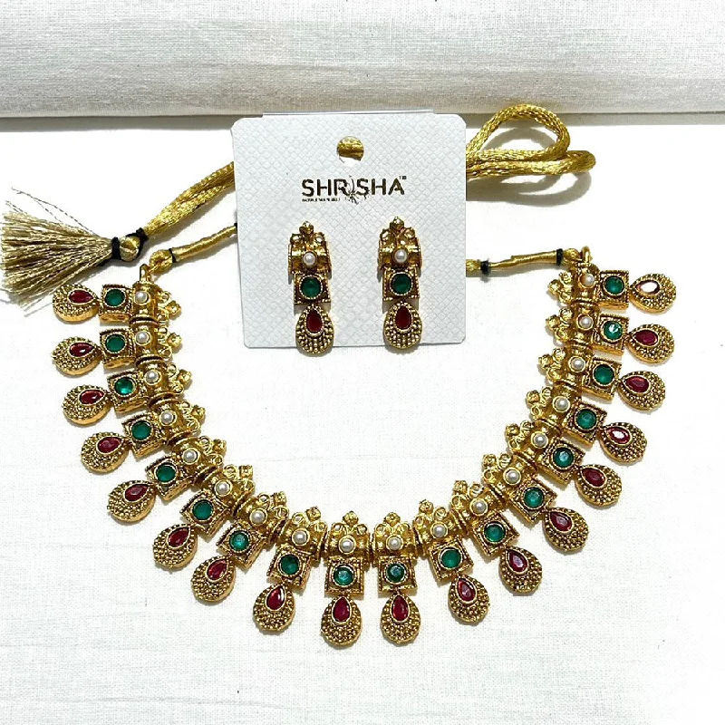 Custom name necklaces-Shrisha Gold Plated Pota Stone Necklace Set