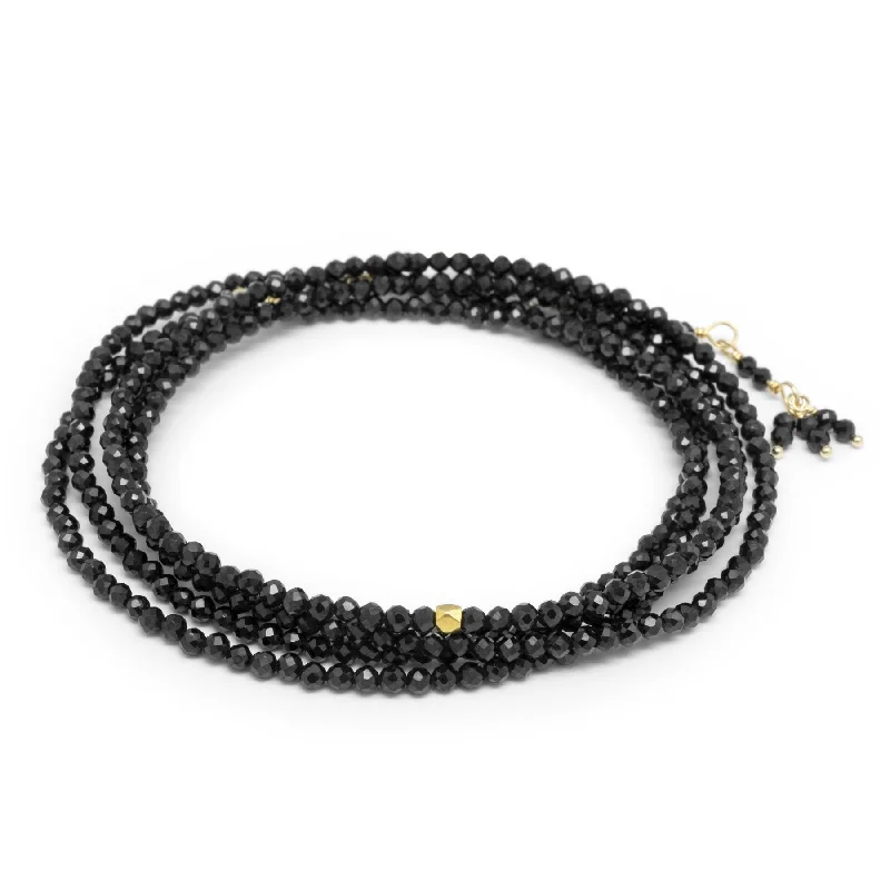 Coiled cord bangles-Black Spinel Wrap Bracelet