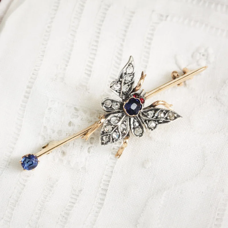 Sleek gold brooch-Late Victorian Sapphire & Diamond Butterfly Brooch