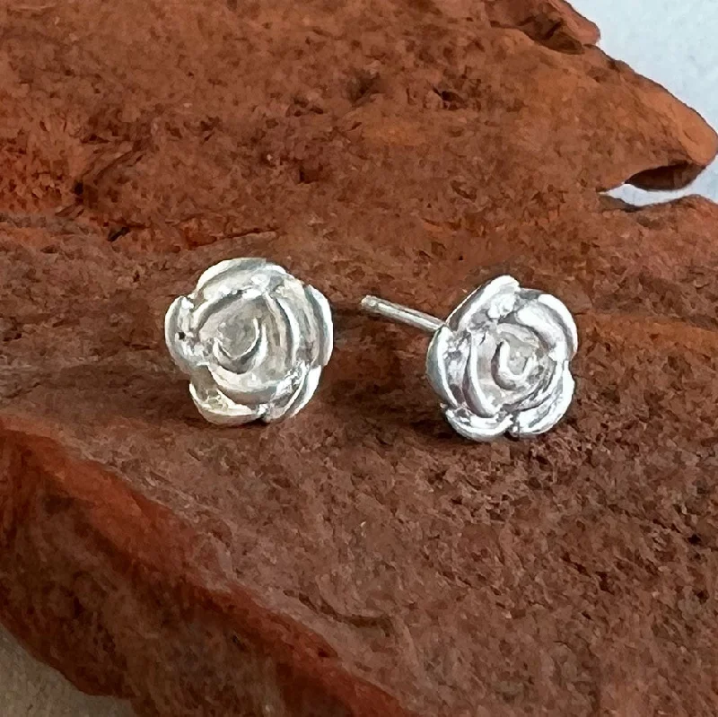 Trekker charm earrings-Tiny Rose Studs - Sterling Silver, Indonesia