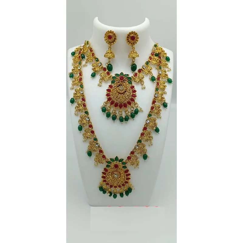 Luxe gem necklaces-Akruti Collection Gold Plated Beads And Pota Stone Necklace Combo