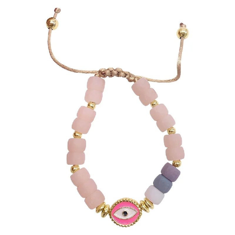 Citrine gem bangles-Pink Evil Eye Enamel Beaded Bolo Bracelet