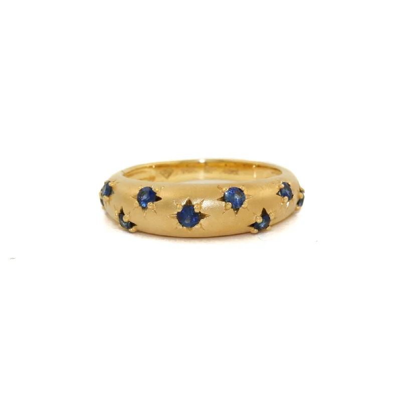 Baroque pearl rings-14k Matte Gold x 5mm Blue Sapphire Star Bombe Band