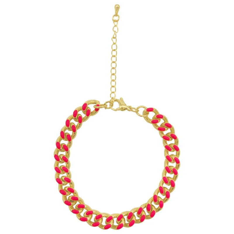 Rustic cameo bangles-14k Gold Plated Pink Enamel Curb Chain