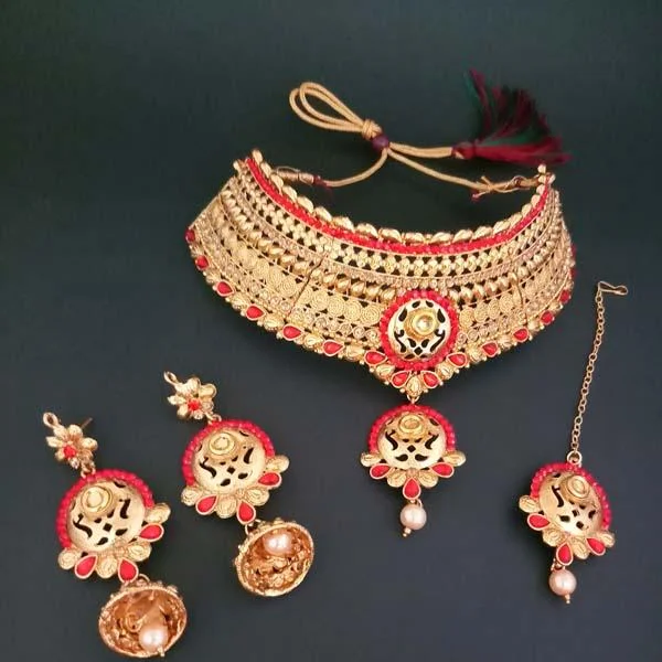 Shiny charm necklaces-Bajrang Arts Copper Necklace Set With Maang Tikka - FBA0041B