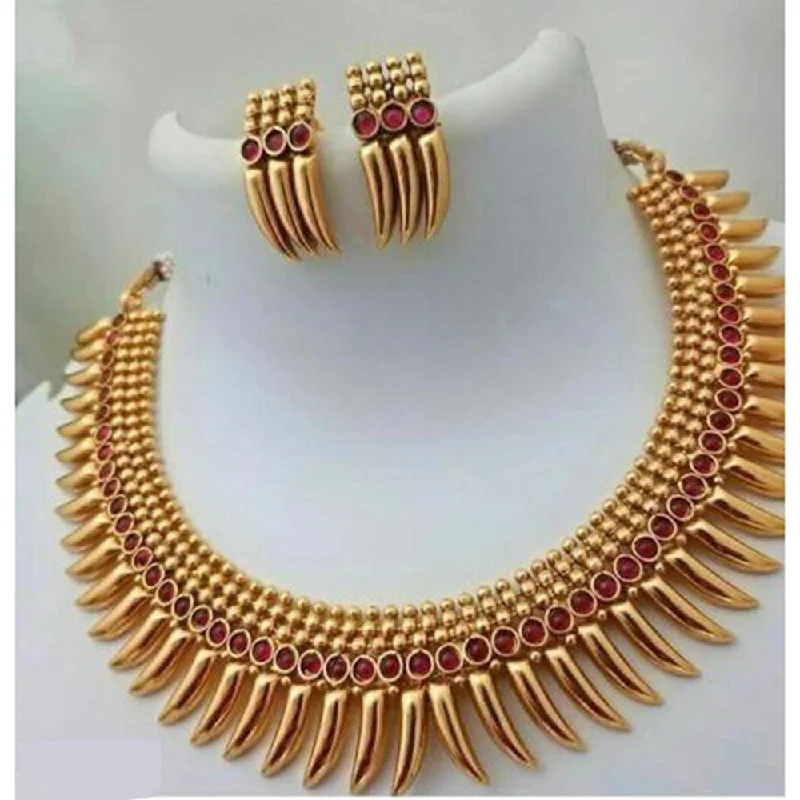 Sleek drop necklaces-India Art Gold Plated Pink Pota Stone Choker Necklace Set