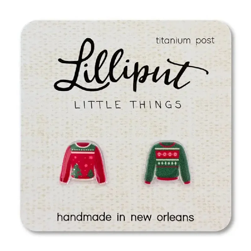 Surf motif earrings-Lilliput Little Things Christmas Ugly Sweater Earrings