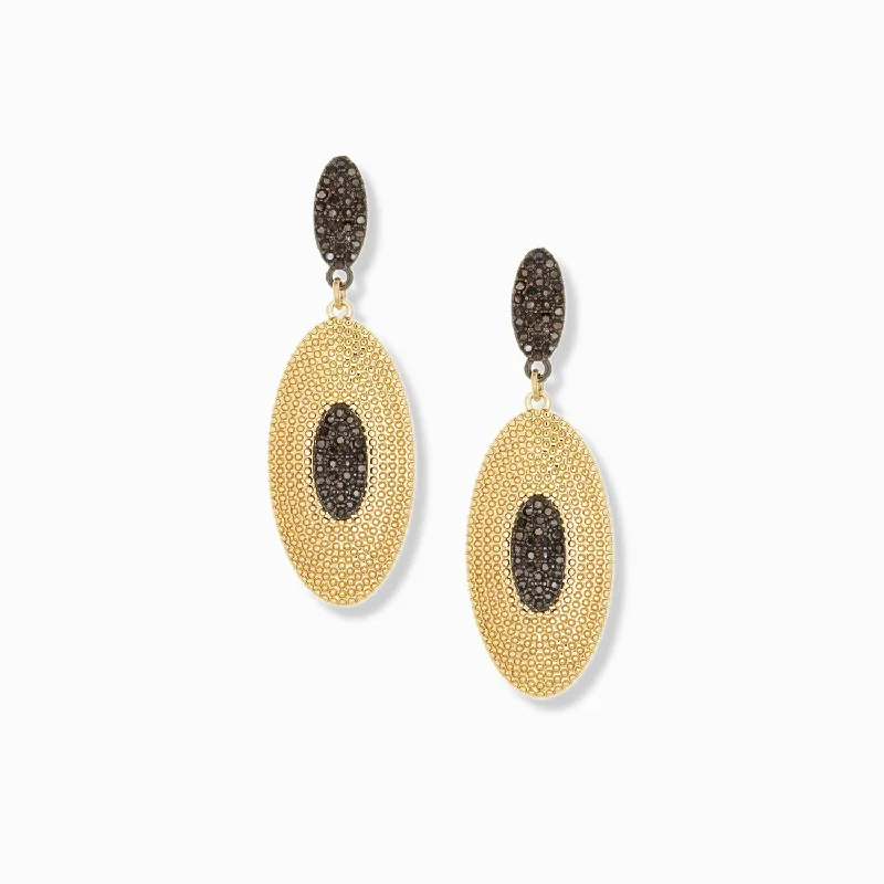 Bold druzy earrings-double oval crystal post drop earring