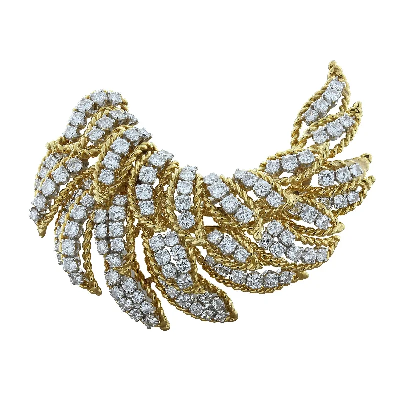 Vivid druzy brooch-Estate Diamond Gold Feather Brooch